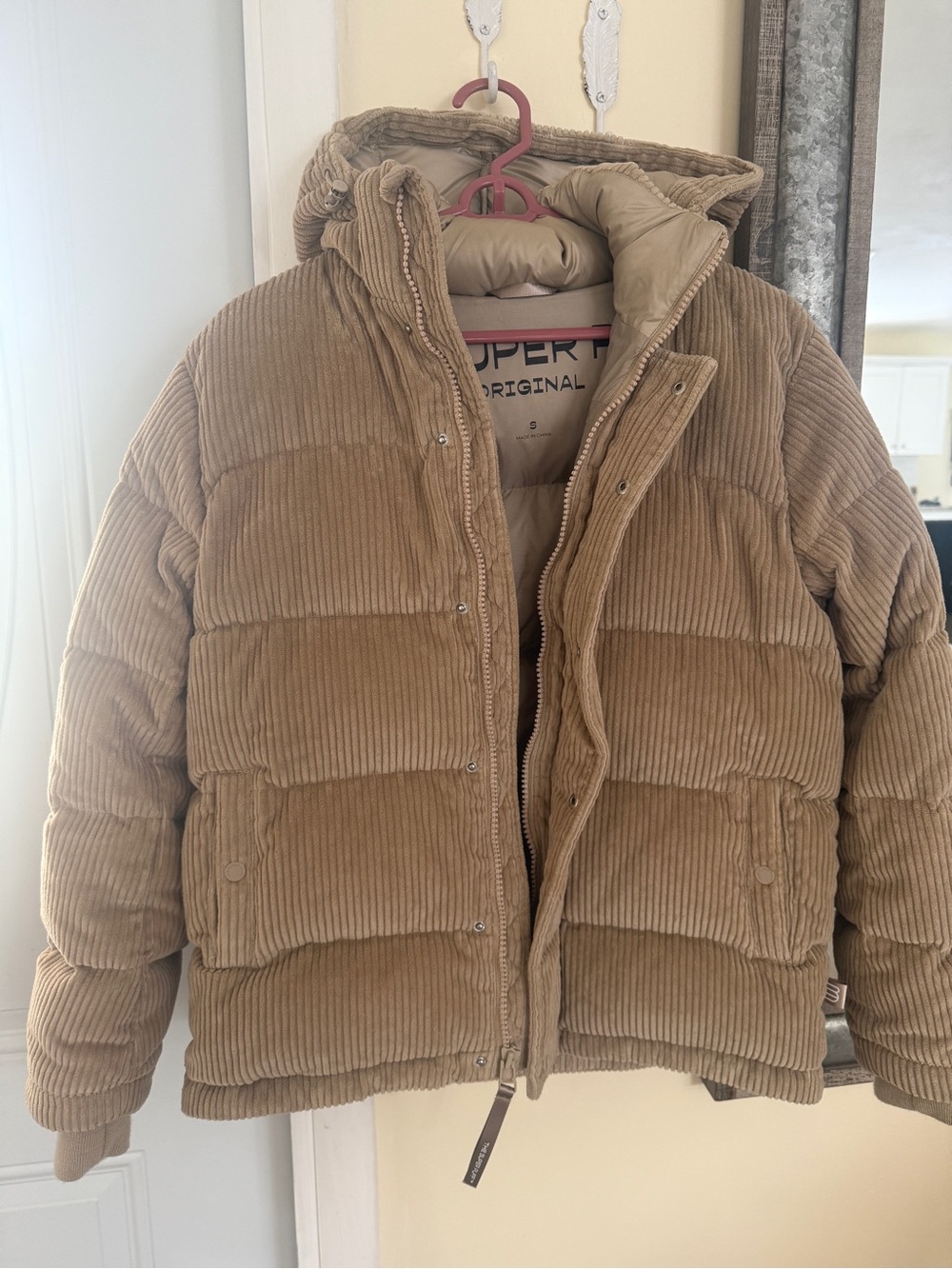 Corduroy Puffer Jacket in Camel